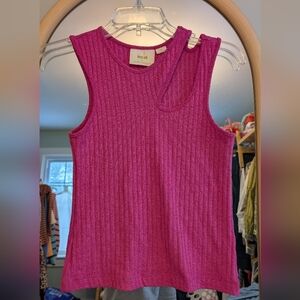 Maeve Pink Asymmetrical Neck Ribbed Top